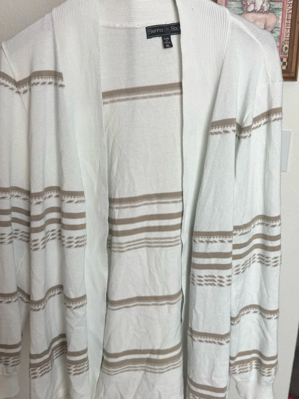 Sienna & Sky White & Beige Striped Open Cardigan Size XL